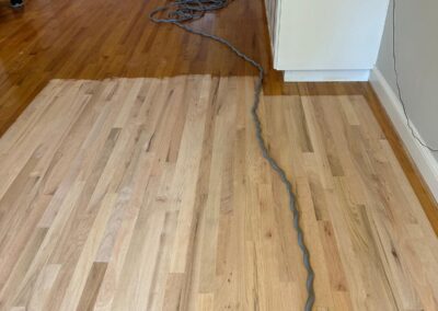 Newly sanded hardwood floor before finish is applied